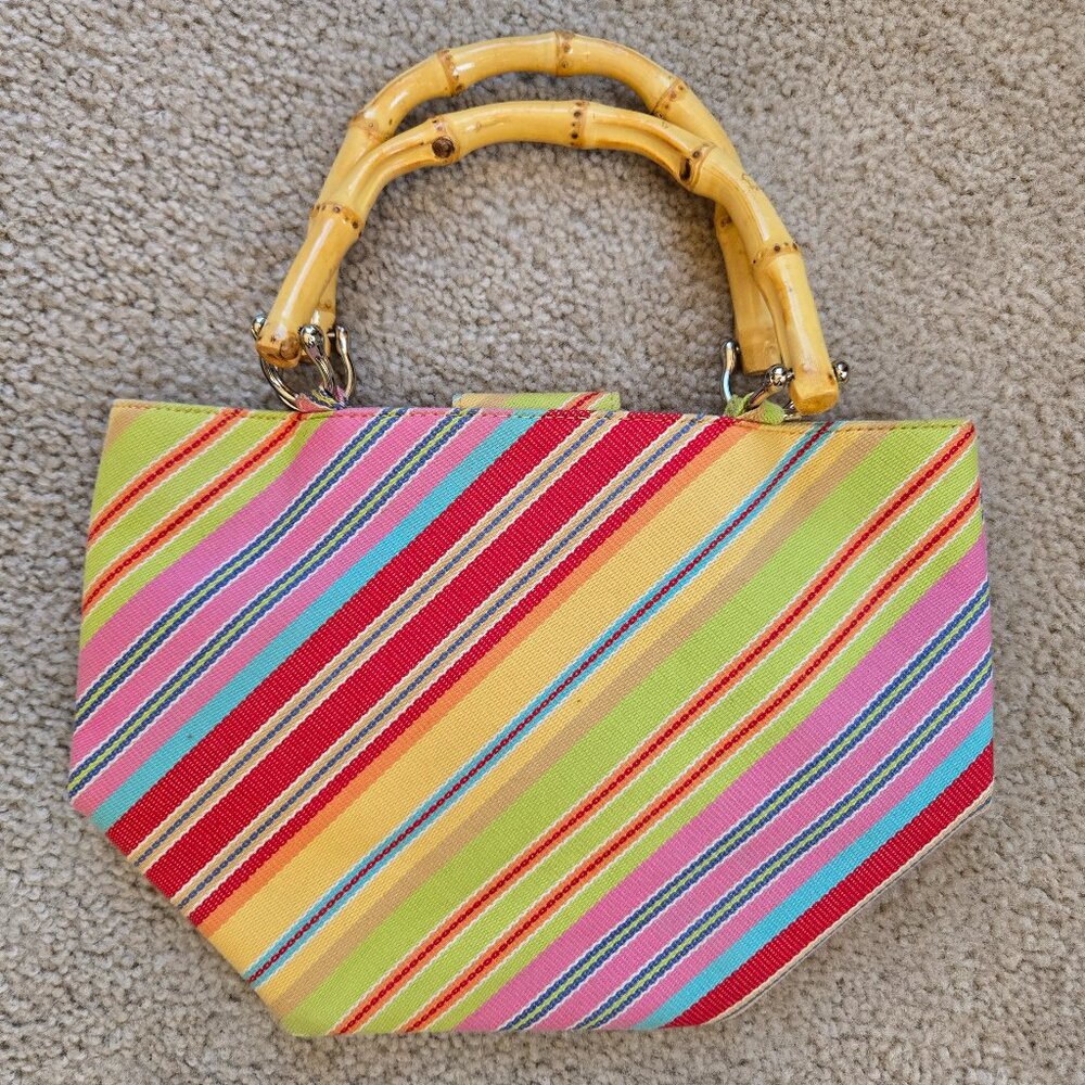 Talbots Colorful Stripe Bag with Bamboo Handles